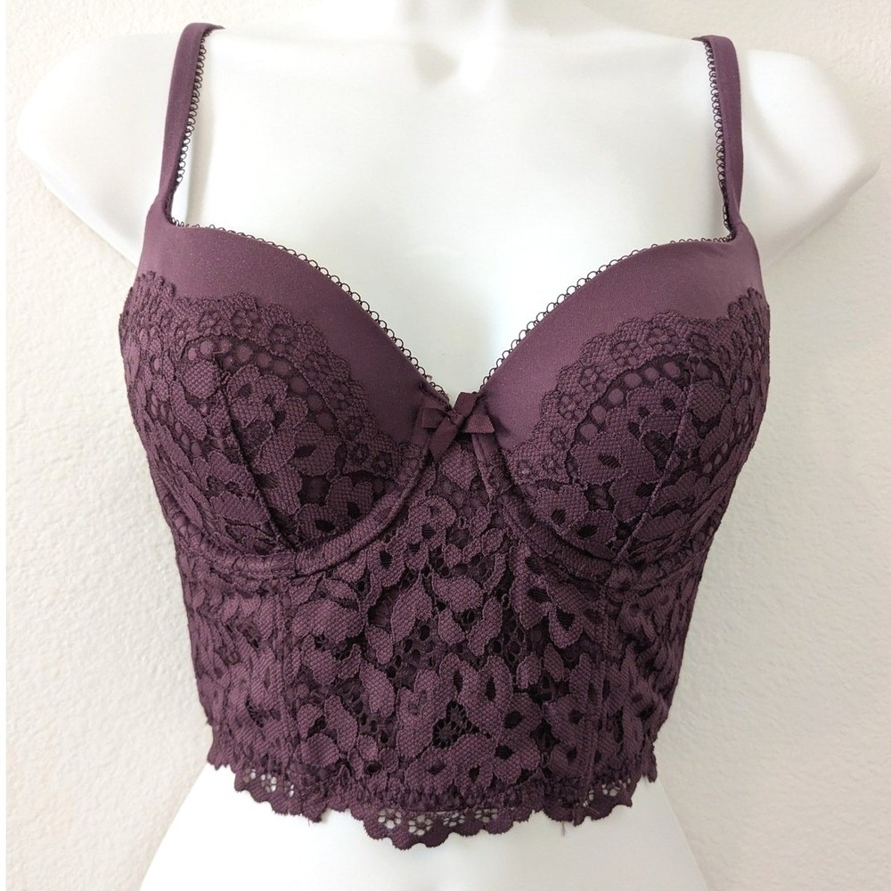 BODY by VICTORIAS SECRET Longline Corset Bra Lined Demi Merlot Wine 32D